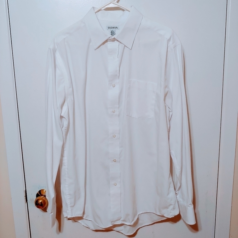 GEORGE Mens All White Large Long Sleeves Shirt